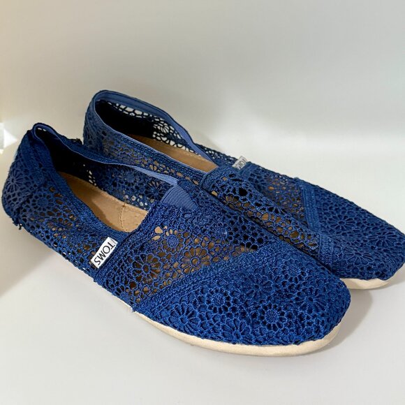 TOMS Alpargata Navy Moroccan Crochet Size W10 - Picture 1 of 8